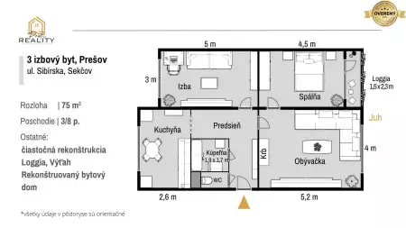 3i byt, 75 m² (+3,5 m² Loggia), 3/8p. Sibírska - 9