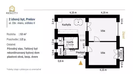 PREDANÝ - 2i byt, 53 m², balkón, Obr. Mieru, sídl. II - 5