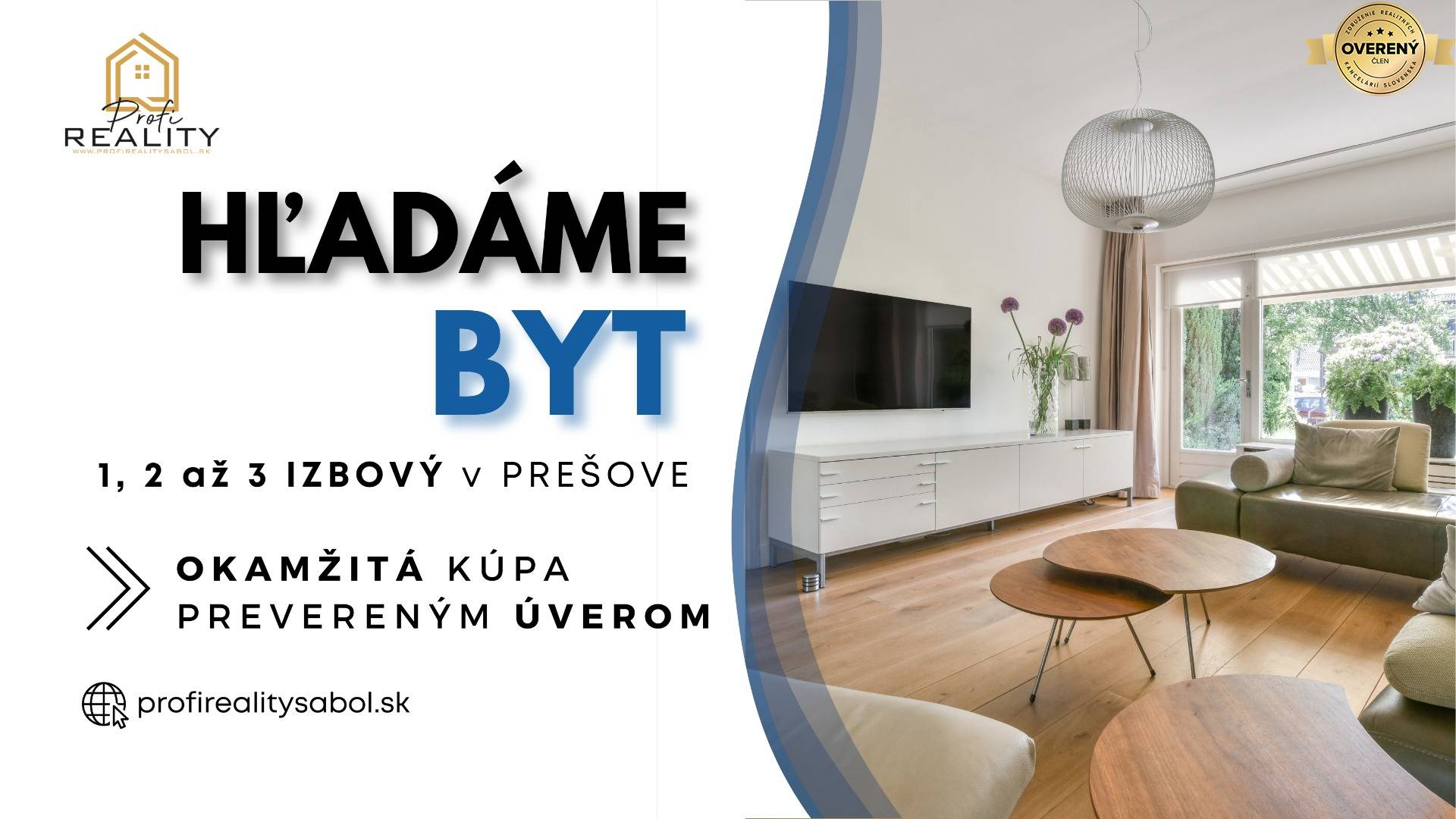Hľadáme 1, 2 až 3 izbový investičný byt v Prešove