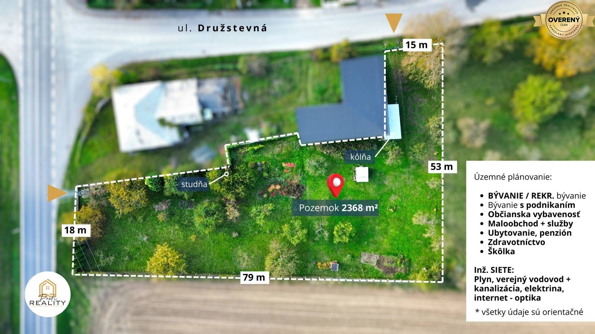 Pozemok so sieťami pre rod. dom i obč. vybavenosť Bystré